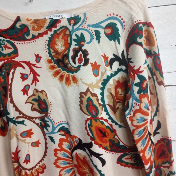 Chico's Women's Paisley CrewNeck Pullover Sweater Size Medium (Chico's 1) - Picture 9 of 12